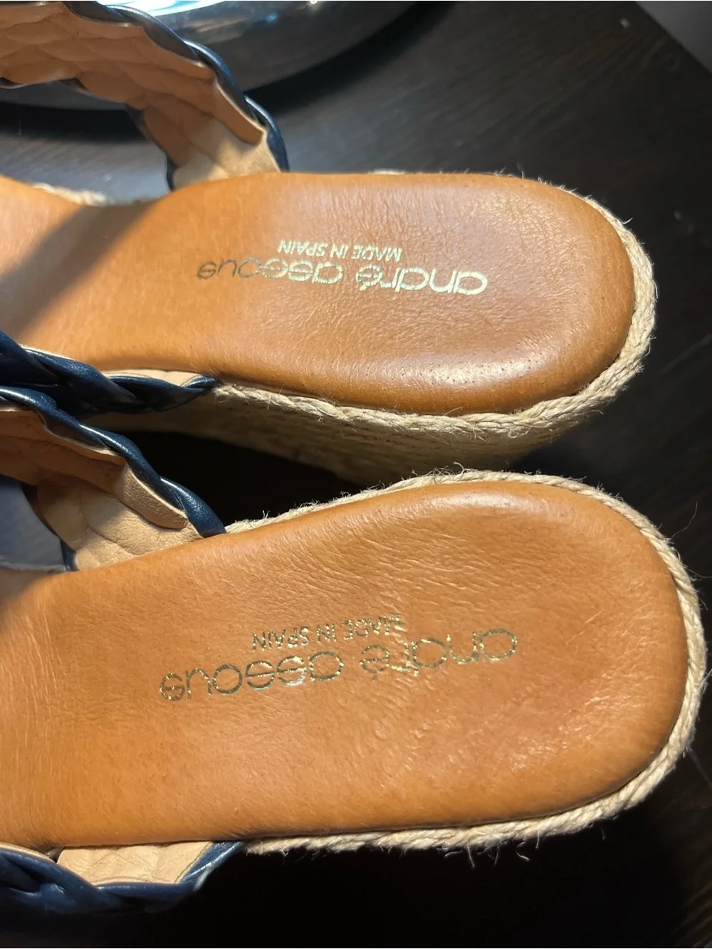 Braided navy blue Wedge Sandal for Women size 41/10 Andre Assous Sandal